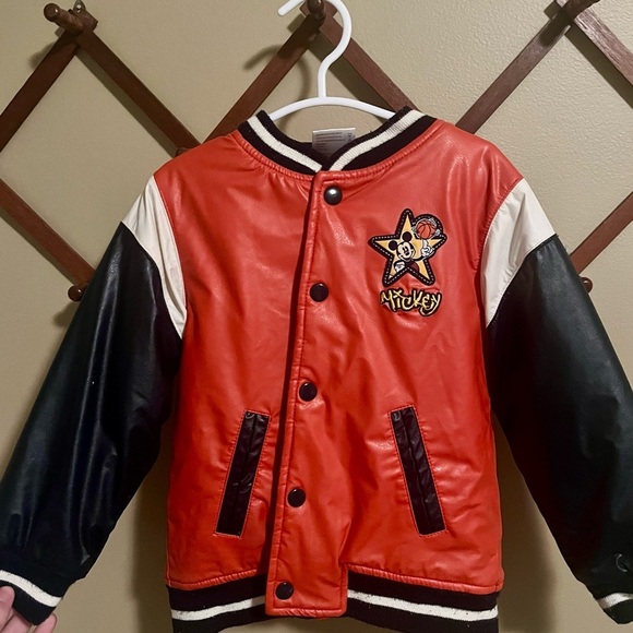 Other - 3T Vintage Mickey Mouse Orange and Black Varsity Jacket